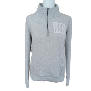 PINK Victoria's Secret Light Gray Love Pink Quarter-Zip Sweatshirt Size S
